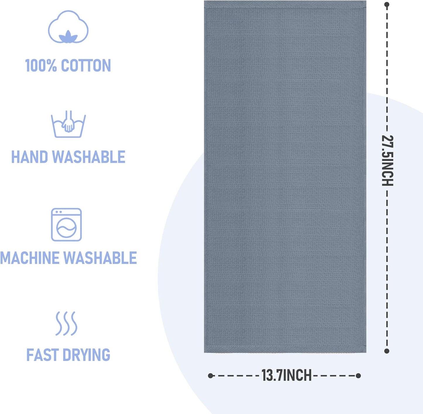 4Pack Cotton Gym Towels (13.7" x 27.5"), Yoga Sports Towel with Cool Waffle Pattern, Soft Breathable Absorbent for Neck, Face, Gym, Running, Workout, Kitchen