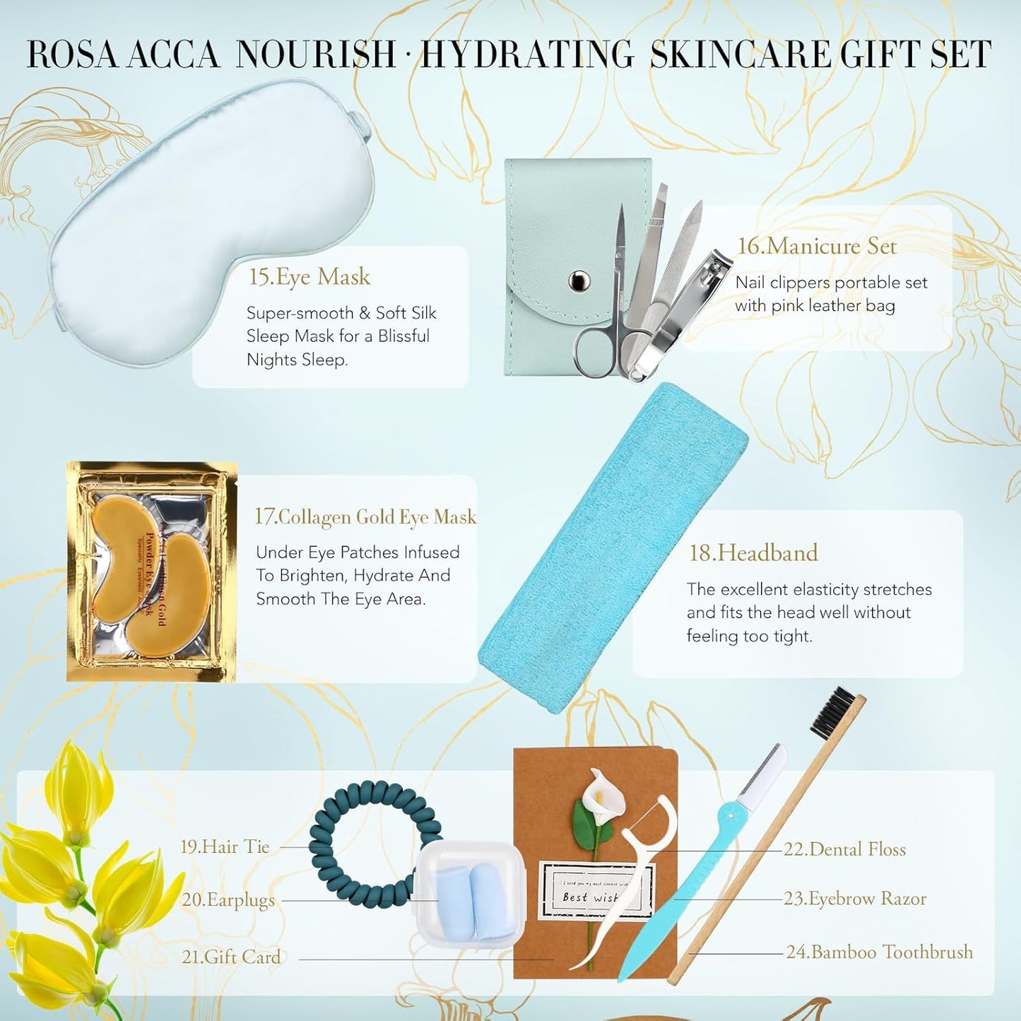 Spa Gift Set, 28pcs Ylang Facial Skin Care Set includes Face Cream, Bath Oil, Serum, Shower Accessories, Clay Mask. Bath & Body Set, Body & Facial Kit for Women & Men, Birthday, Christmas, Dad, Mom