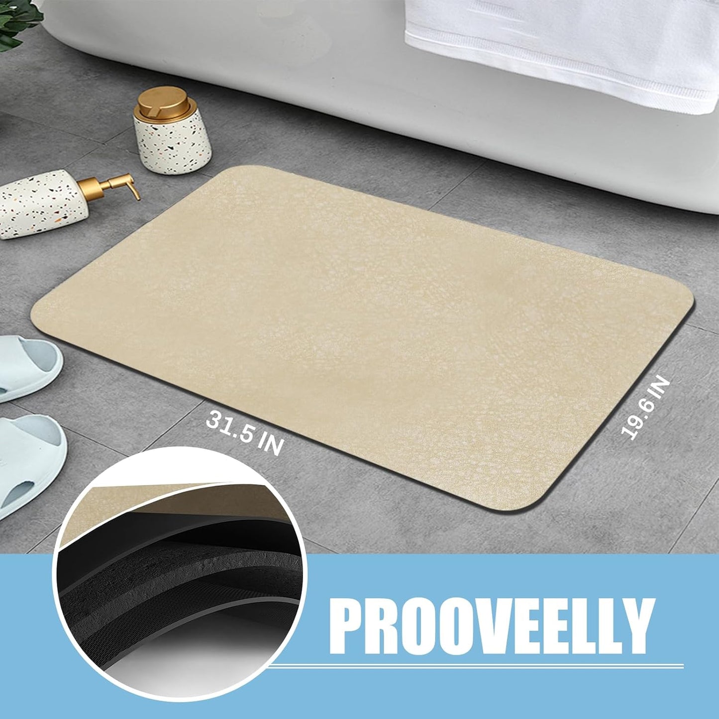Diatomaceous Earth Bath mat Bathroom Rugs Super Absorbent Quick Dry Non Slip Bath Mat Thin Bathroom Floor Mats Fit Under Door-Shower Rug for in Front of Bathtub Shower, Coffee, 15.7"*23.6"