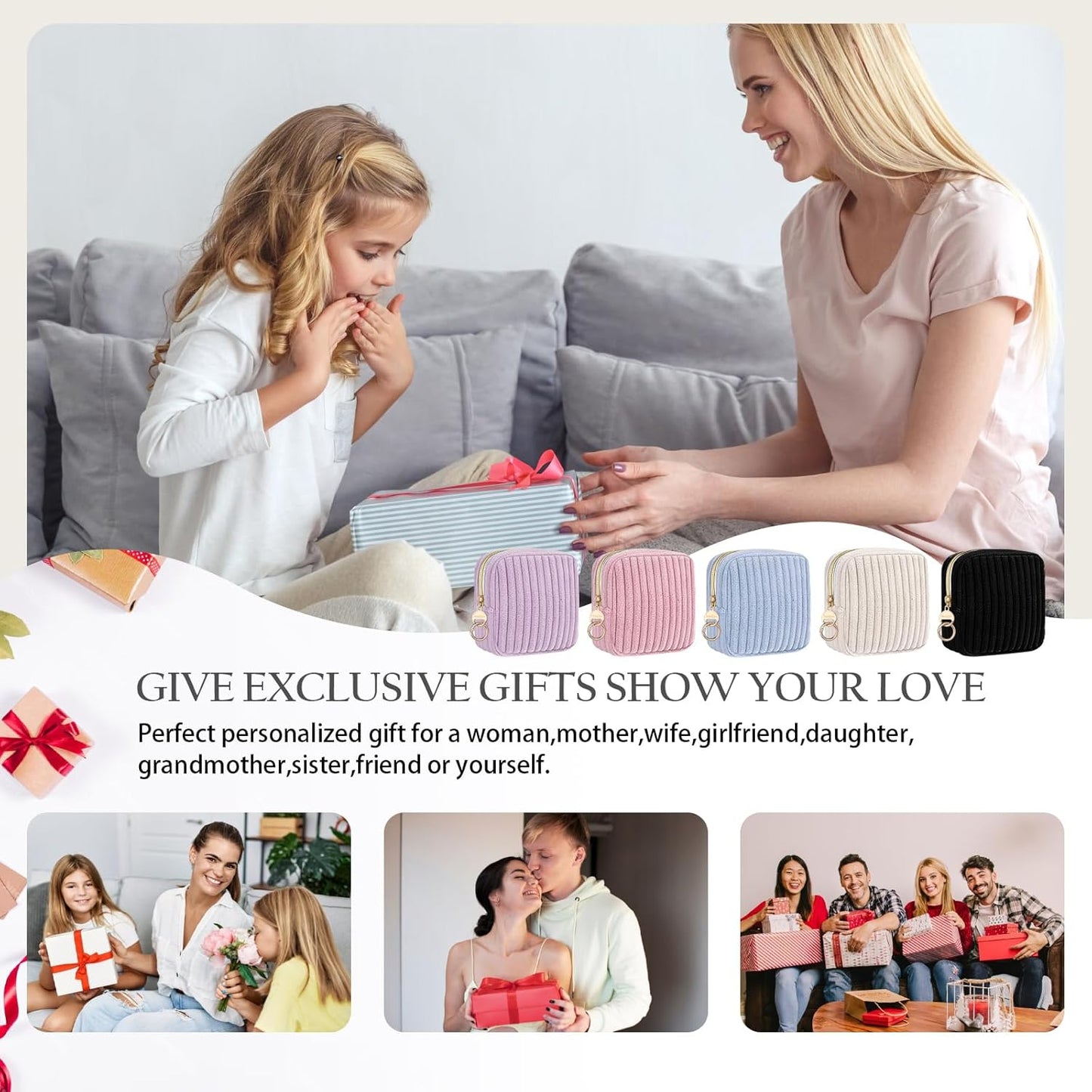 Period Bag for Teen Girls, Corduroy Sanitary Napkin Storage Bag, Fluffy Menstrual Pad PouchTampon Holder for Purse (Pink)