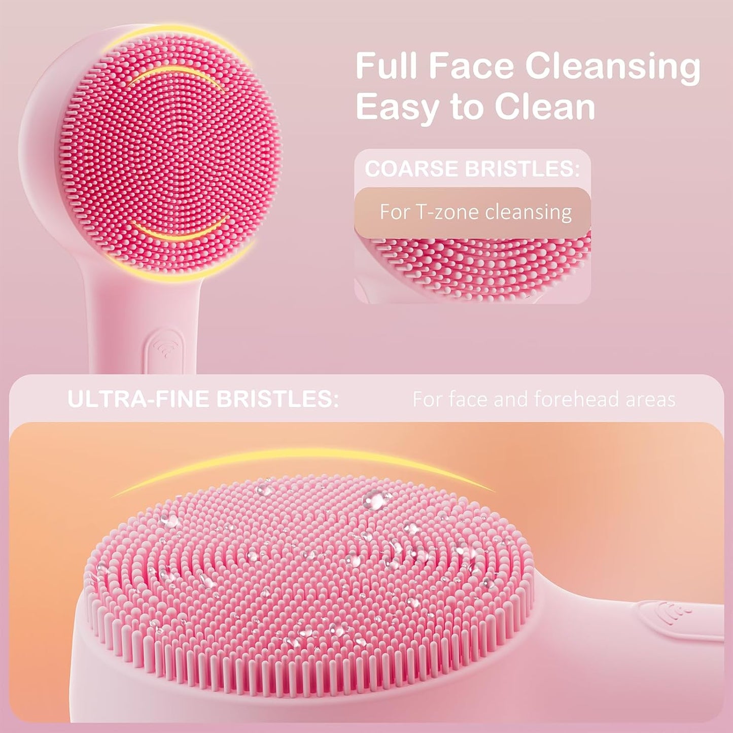 Facial Cleansing Brush Silicone Face Scrubber Waterproof Rechargeable Exfoliator Massage Device for Men & Women, Deep Pore Cleansing, Exfoliating, Removing Blackhead Electric Face Scrub Brush (Pink)