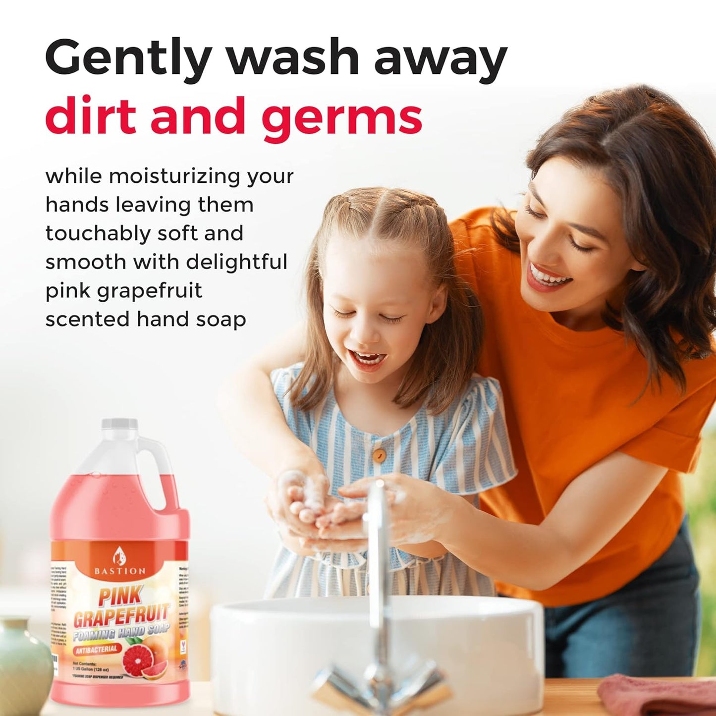 Bastion Pink Grapefruit Antibacterial Foaming Hand Soap Refill – Case of 4 Gallons (512 oz) – Bulk Moisturizing Hand Wash for Home, Office, Restaurants & Commercial Use – pH-Balanced, Gentle on Skin
