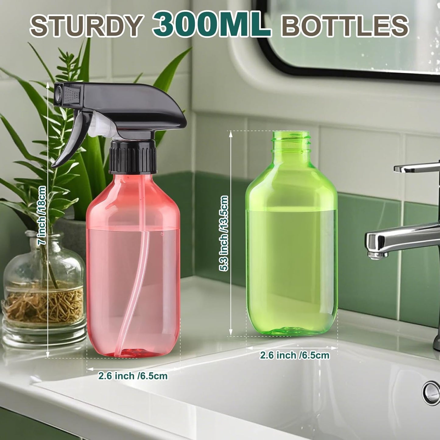 Bynccea Plastic Spray Bottles 2 Packs - 10 oz/300 ml Empty Small Water Spray Bottles - BPA Free Plastic Refillable Containers for Hair, Gardening, Plants