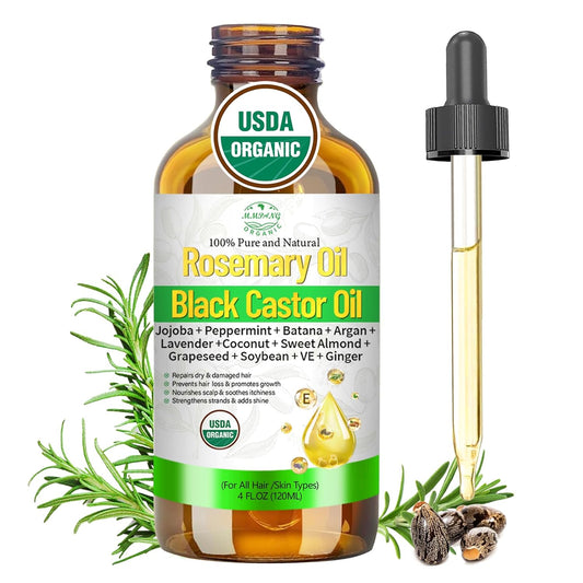 Rosemary Oil for Hair Growth with Castor, Organic Cold Pressed Blend Hair Oil Natural Scalp Care - Soothes Itchy Scalp, Repairs Dry Hair & Nourishes Roots for All Hair Types - 4 Fl Oz