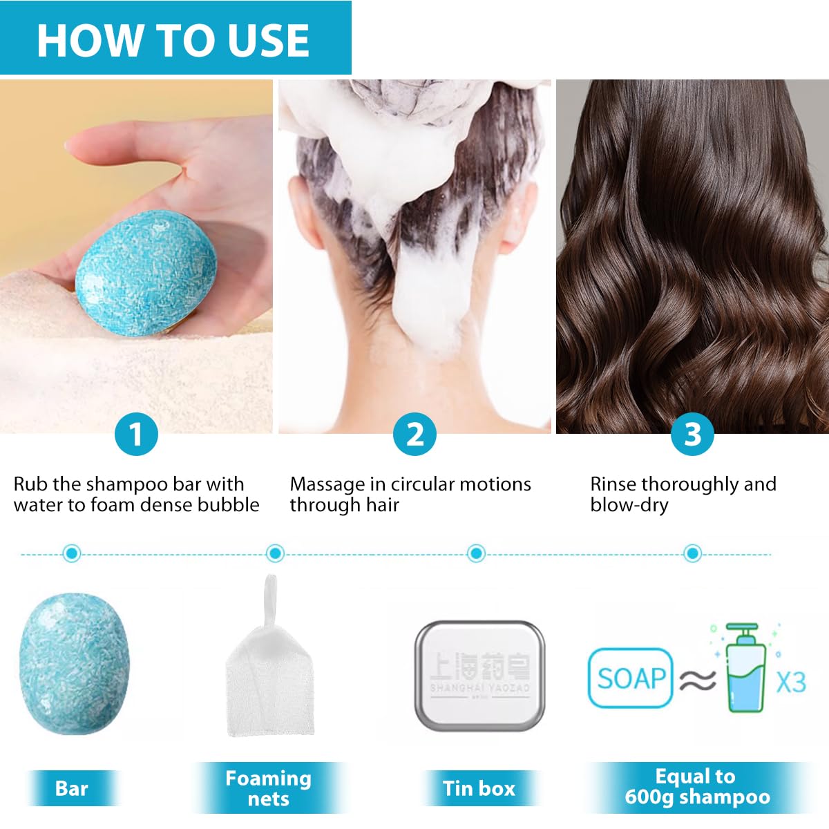 Bee & Flower Shampoo Bar Sea Salt Shampoo Bar Cool & Refreshing All Natural Travel Shampoos Bars for All Hair Types - 2.1 oz (Comes with Mesh Bag and Tin Box)