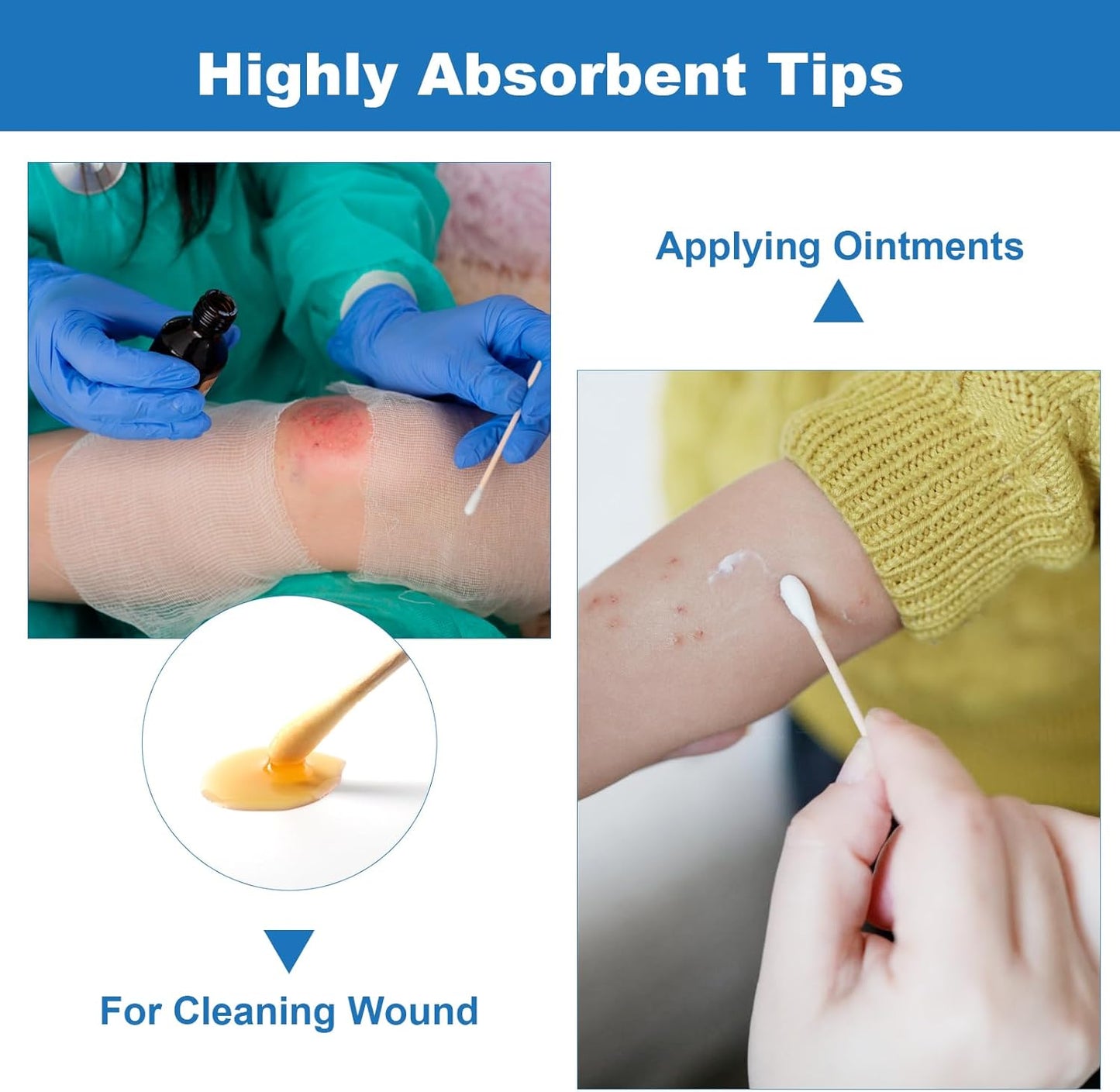 JMU 6 Inch Sterile Cotton Tipped Applicators, 2000 Count Long Cotton Swabs, Wood Shaft Medical Swabs, 10 Boxes