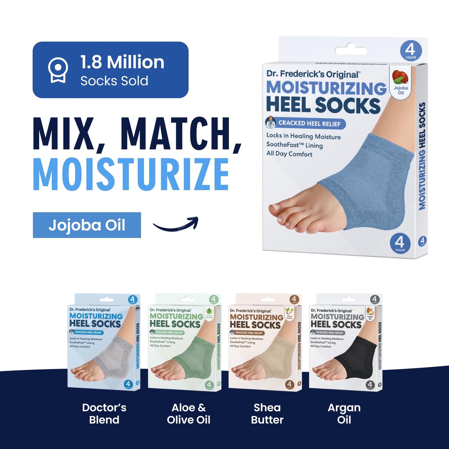 Dr. Frederick's Original Moisturizing Heel Socks for Cracked Heel Treatment - 2 Pairs - Socks for Dry Feet - Cracked Skin Repair & Overnight Hydration - Foot Care for Women & Men - Jojoba Oil