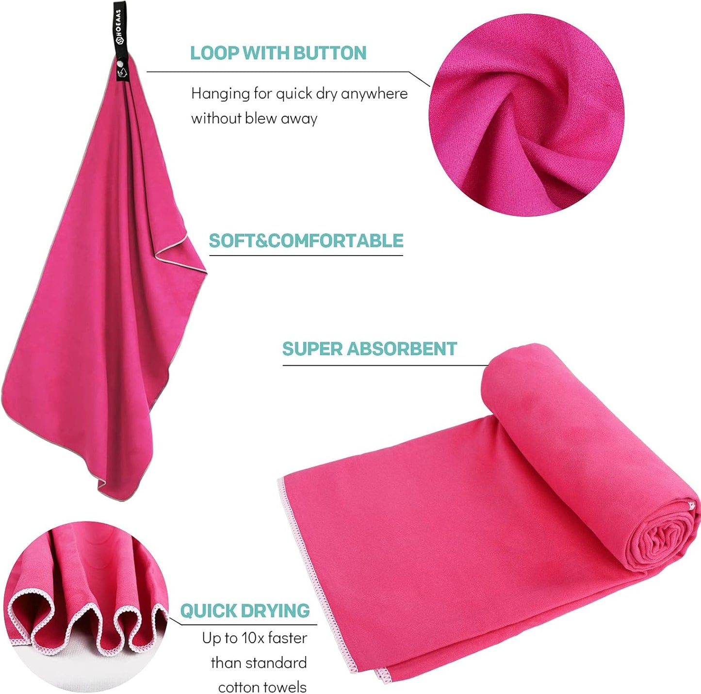 HOEAAS 2 Pack Microfiber Camping Towels, Quick Dry Towel, Super Absorbent Ultra Compact Travel Towel Soft Lightweight Sports Towel for Sweat Fast Drying Towels for Pool,Gym,Hiking,Backpacking,Fitness