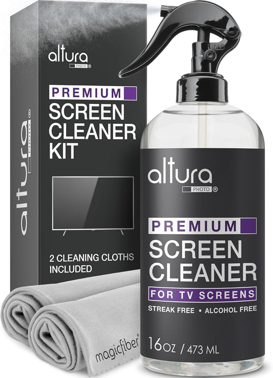 Screen Cleaner Spray & Wipe Kit (Streak & Scratch Free) Computer Screen Cleaner + 2 Microfiber Cleaning Cloths Cleaning Kit LCD LED OLED Touchscreen Flat Smart TV Monitor Laptop Electronics Car 16oz
