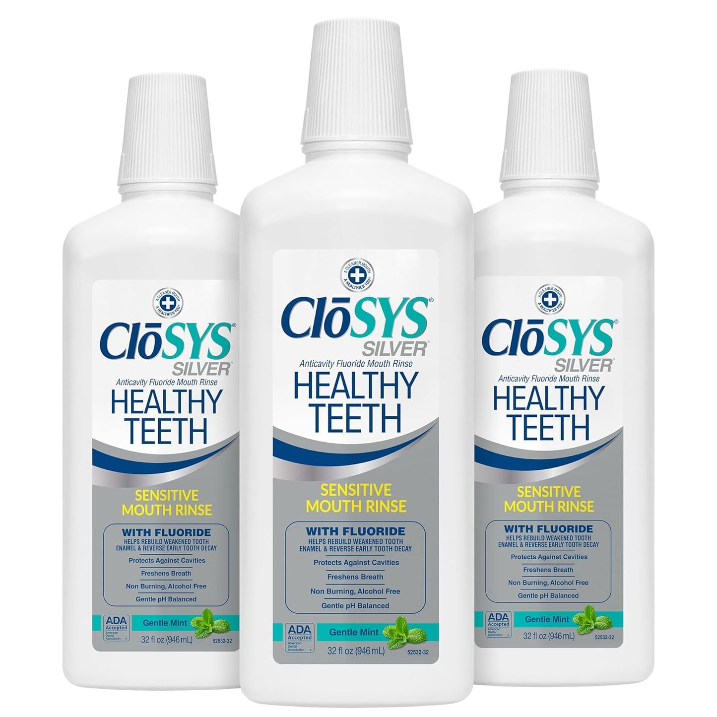 Closys Healthy Teeth Anti-Cavity Oral Rinse Mouthwash with Fluoride, Non-Burning, Non-Irritating – 32 Fl Oz (Pack of 3)