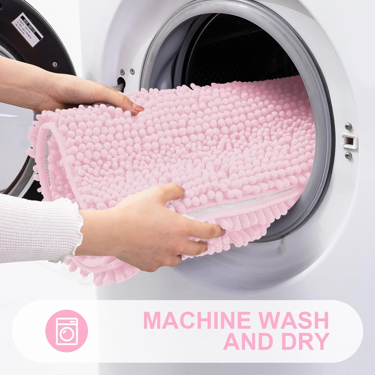 Grandaily Chenille Striped Bathroom Rugs 30x20, Extra Thick and Absorbent Bath Mats, Non-Slip Soft Plush Shaggy Shower Carpet, Machine Wash Dry, Bath Rug for Bathroom, (Medium, Pink)