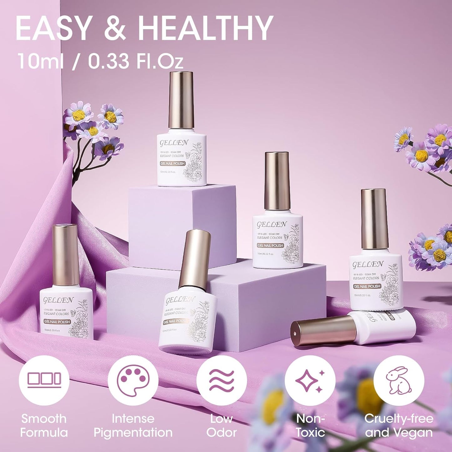 GELLEN Mauve Purple Gel Nail Polish, Spring Summer Light Purple Gel Polish Pastel 6 Colors Set, No Wipe Soak Off Glossy UV Light Gel for Natural Acrylic Nails Salon Home, Chip Resistant, Non-toxic