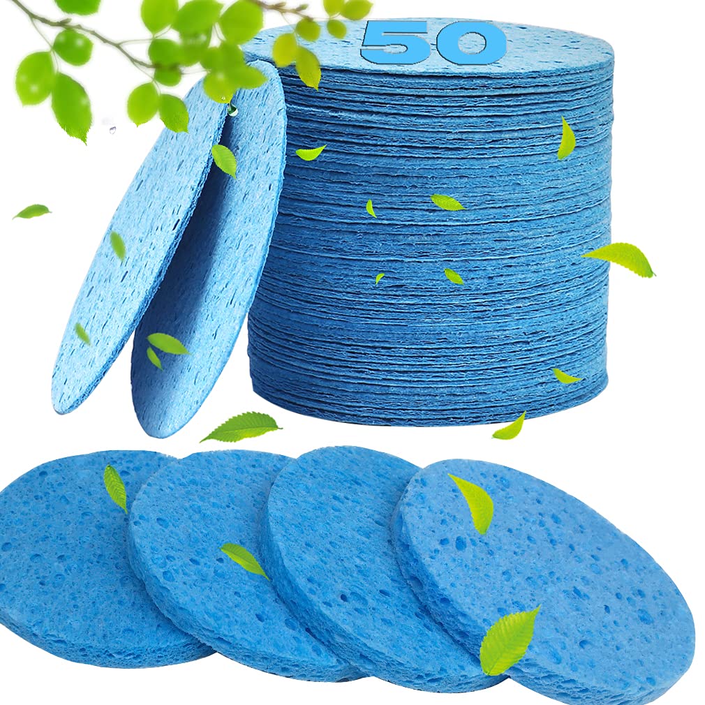 METUUTER 50 PCS Compressed Facial Sponges for Estheticians- 100% Natural Cellulose Face Sponge Professional Cosmetic Spa Sponges for Face Cleansing, Massage, Pore Exfoliating, Mask, Makeup Removal