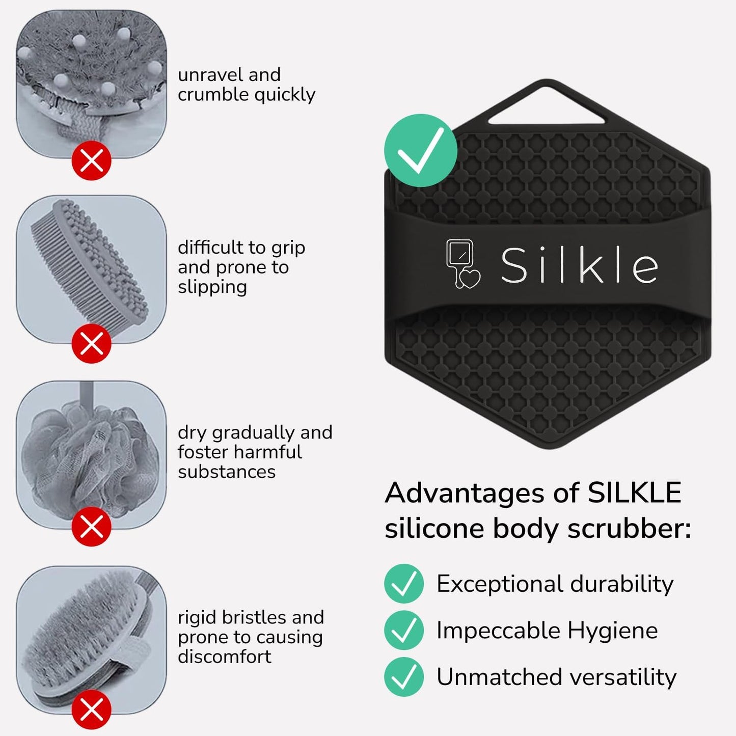 Silicone Body Scrubber - Exfoliating Bath Brush and Skin Cleanser - Shower Sponge for Gentle Body Scrub and Wash - Silicone Scrubbing Care Tool for a Refreshed and Renewed You - Black