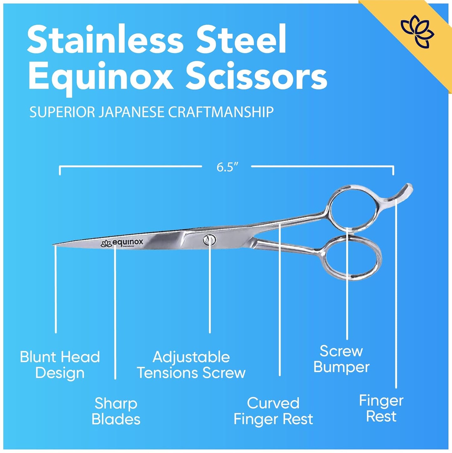Equinox 6.5" Professional Hair Cutting Scissors for Men & Women - Ice Tempered, Silver - Hair Cutting Shear Professional - Barber Scissor Professional - Shears for Hair Cutting - Haircut Scissors