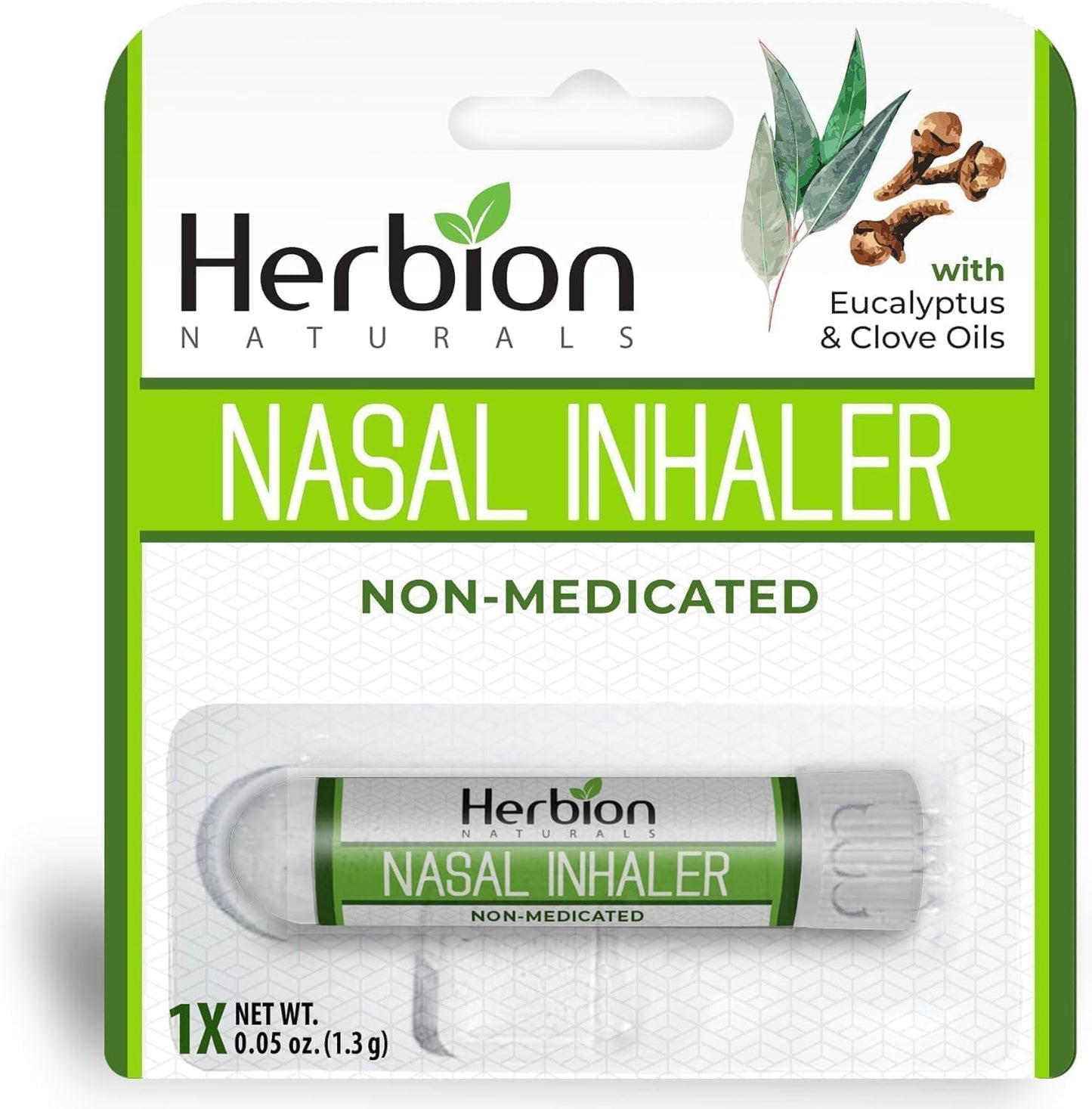 HERBION Naturals Nasal Inhaler Non-Medicated, Relieves Nasal Congestion & Blockage, Sinusitis Conditions, Menthol, Clove Oil, Eucalyptus Oil & Camphor, 0.05 Fl Oz (1.5ml)