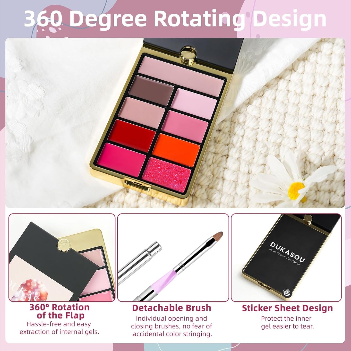 Solid Gel Nail Polish Set, 9 Colors Glitter Pink Red Solid Cream Gel Polish Palette with Brush, Solid Ombre Nail Polish for Women DIY Manicure Art