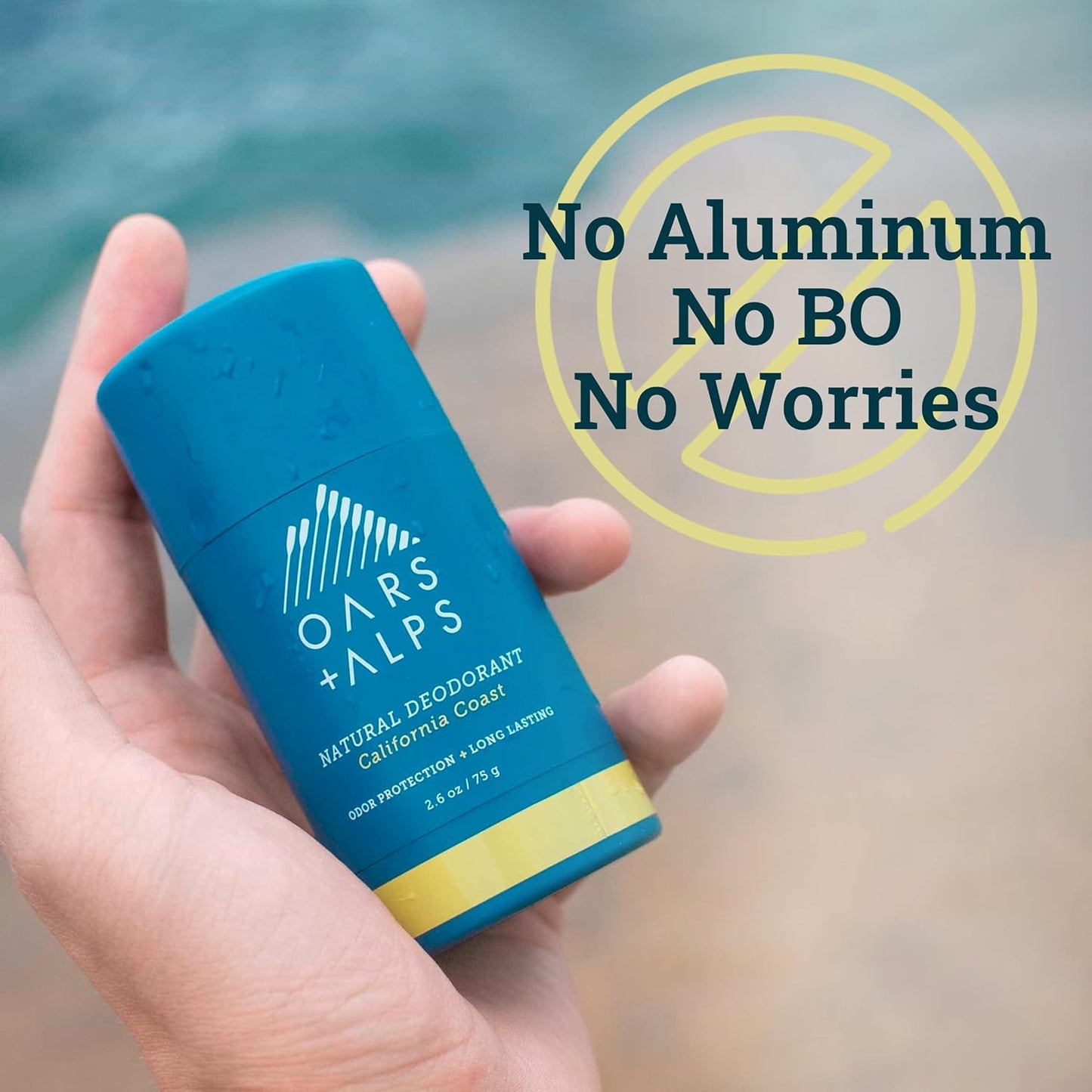 Oars + Alps Deodorant for Men & Women, Aluminum Free Deodorant for Men, Dermatologist Tested, Clean Ingredients, Non Toxic, Vegan, Long Lasting, Odor Protection, California Coast, 1pk, 2.6oz