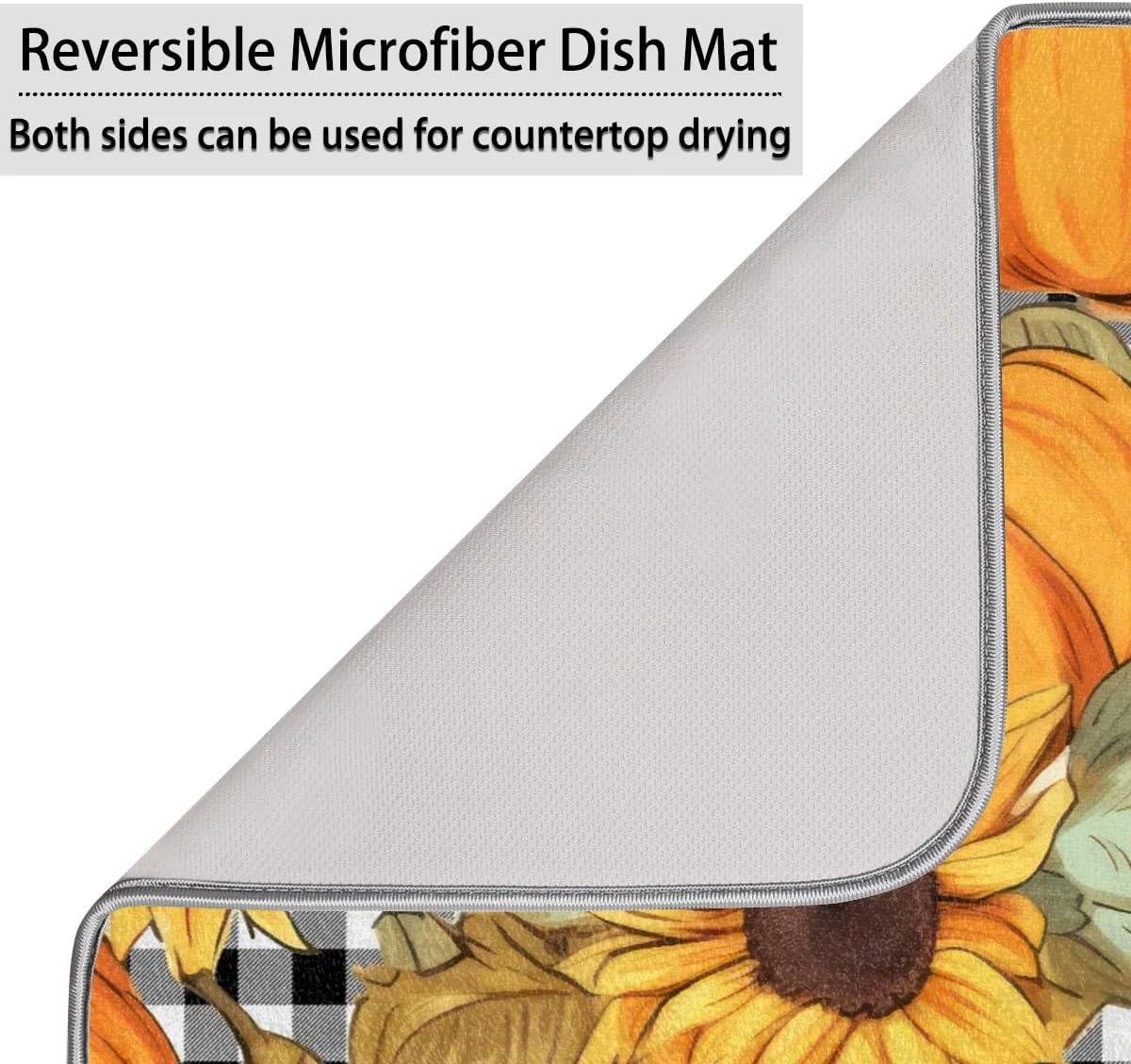 Hexteria Dish Drying Mat for Kitchen Counter Absorbent Microfiber Kitchen Drying Mat Summer Pumpkin and Sunflower Dish Drainer Rack Mat Heat Resistant 16 x 18