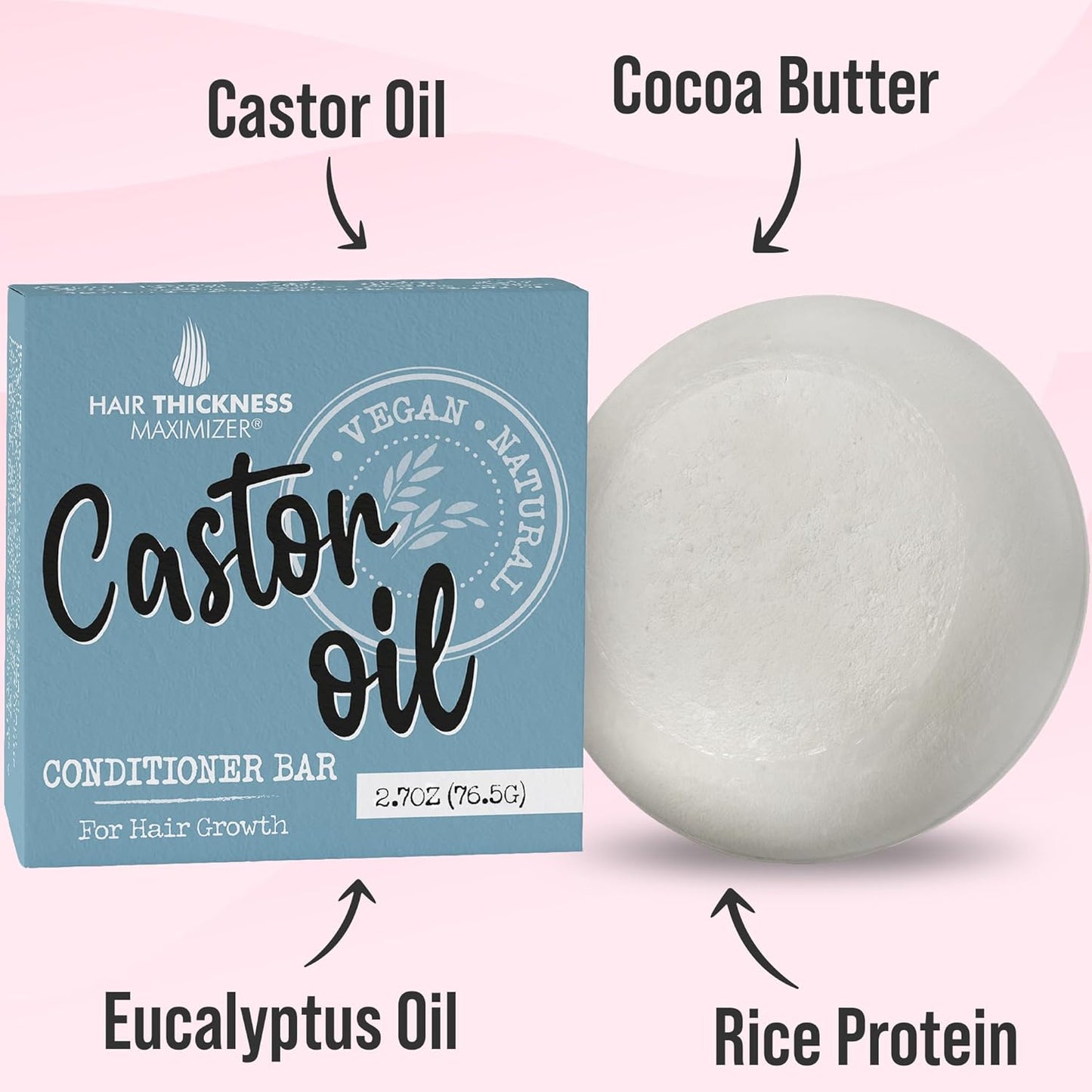 Castor Oil Conditioner Bar for Hair Growth. Eco Friendly, Vegan, Color Safe, pH Balanced. Solid Conditioner Bar Equal To 3 Liquid Bottles. Zero Plastic, USA Made, Strengthening & Dry Hair Relief