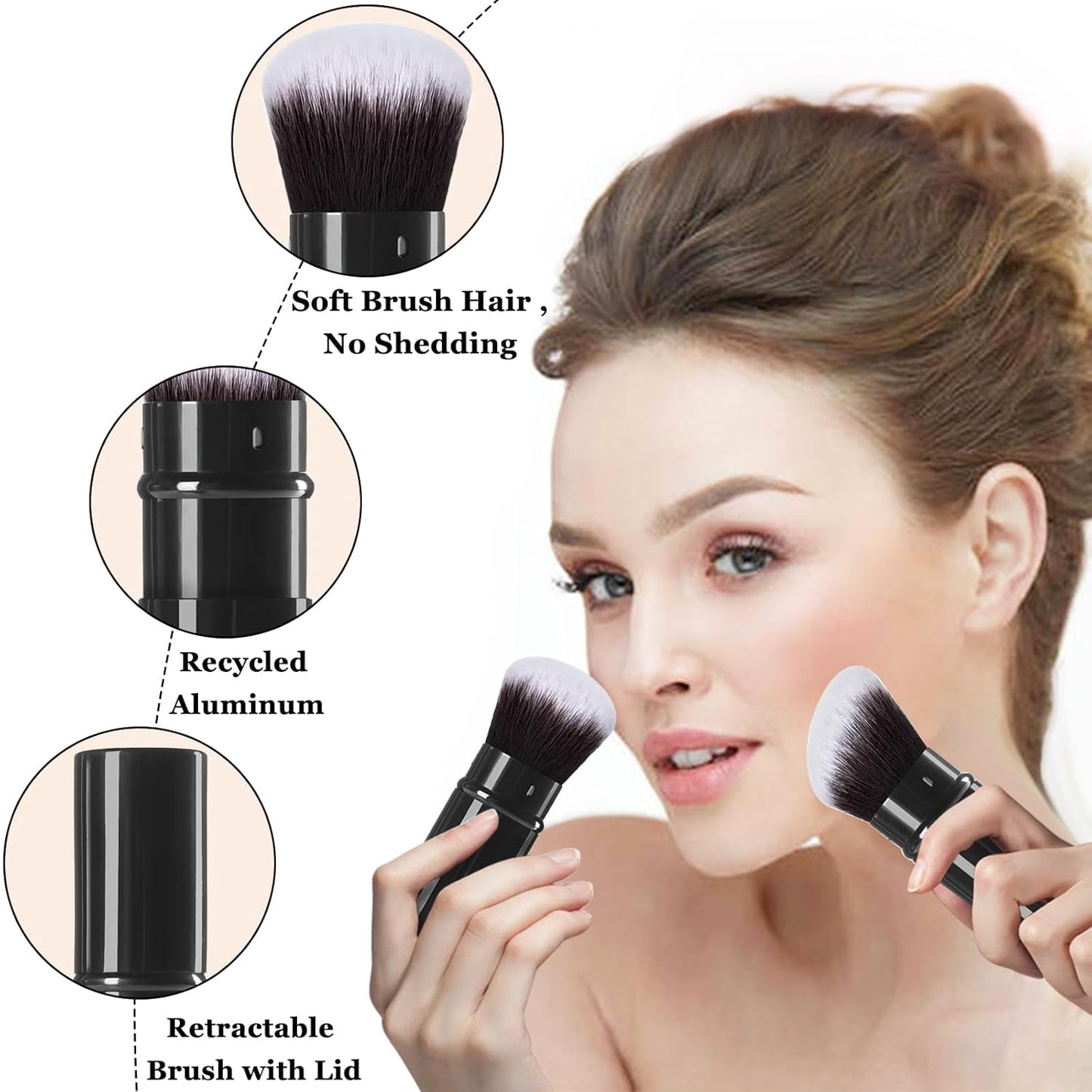 Retractable Makeup Brush, 2 Pack Kabuki Travel Powder Foundation Makeup Brush Face Blush Brushes for Blending Liquid, Blush, Bronzer, Buffing, Sunscreen,Flawless Cosmetics