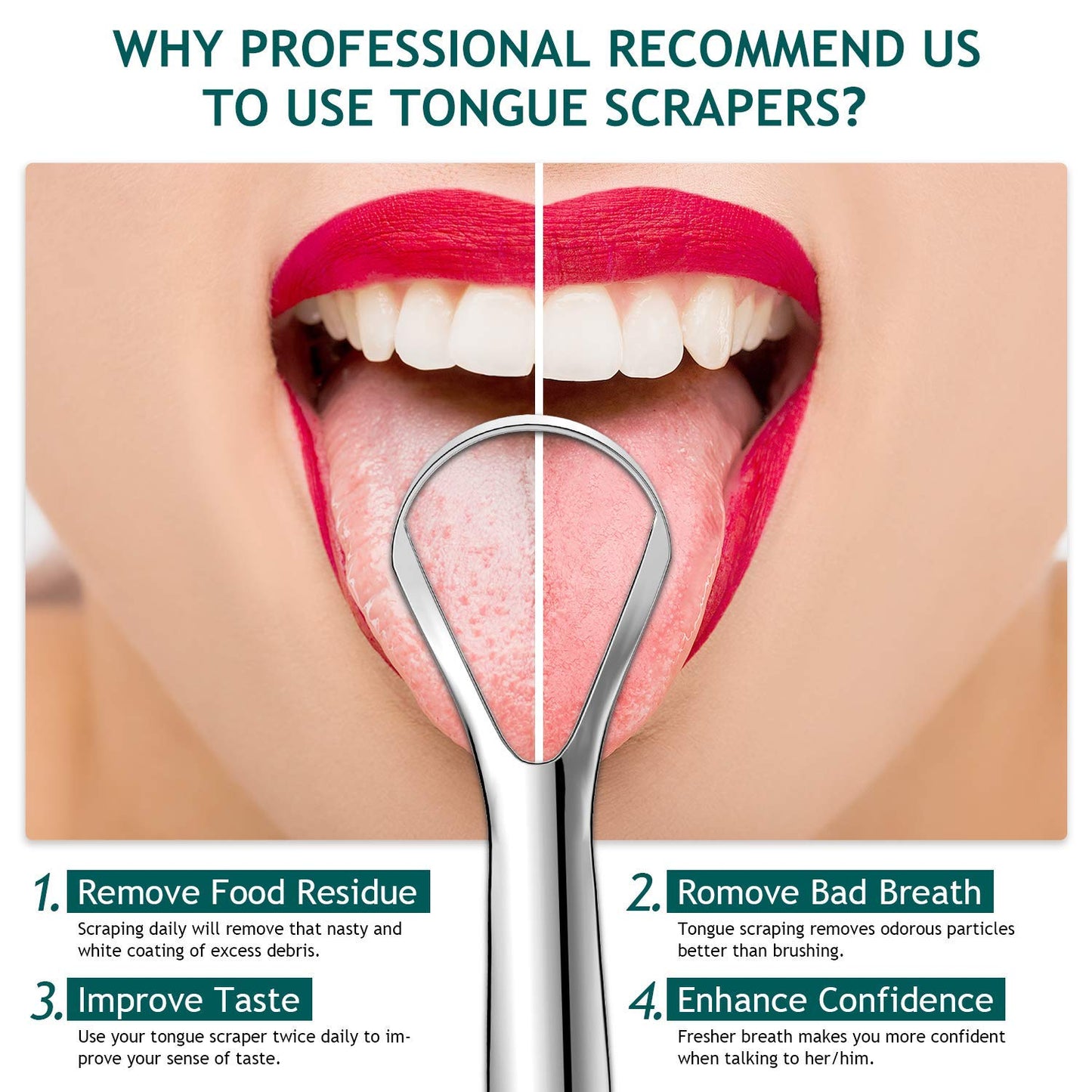 Tongue Scraper (2 Pack), Wide-head Tongue Cleaner with Nice Carrying Box, Easkep 100% Stainless Steel Tongue Scrapers Cleaners, for Men, Women, Adults, KidsďźSilver