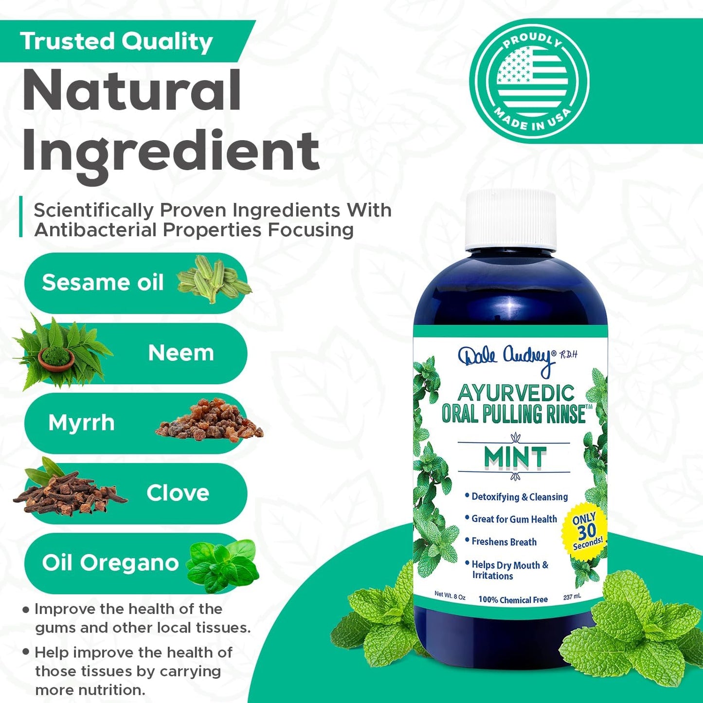 Dale Audrey Ayurvedic Organic Oil Pulling for Teeth and Gums | Oral Rinse Alcohol Free Mouthwash Essential Oils for Bad Breath | Healthy Gums Teeth & Fresh Breath (8 Fl Oz (Pack of 3), Variety Pack)