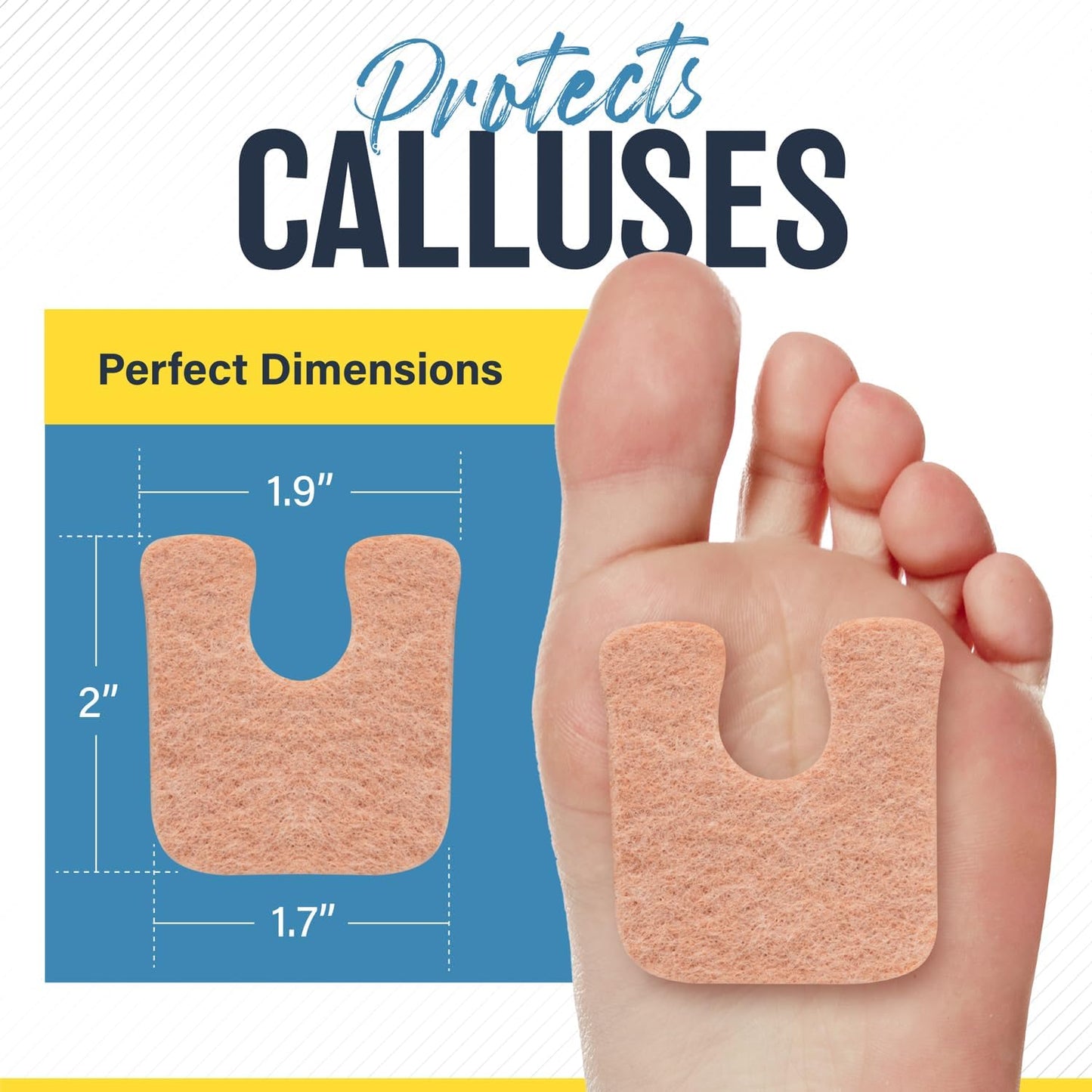 Mars Wellness U-Shaped Callus Pads, 1/4" Thick, Flesh Colored, Pack of 90 with Adhesive Backing - Callus Remover for Feet, Callus Protection