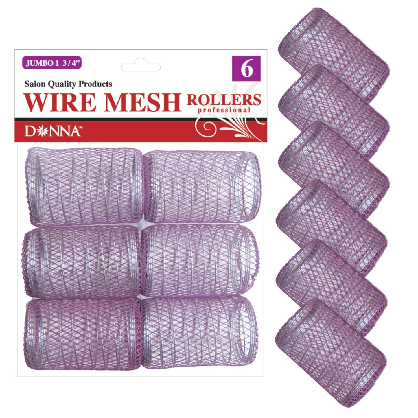 DONNA Wire Mesh Rollers 1.75"(D) JUMBO 6PCS Hair Curlers, Clips for Hairdressing Styling Heatless Hair Curler PURPLE