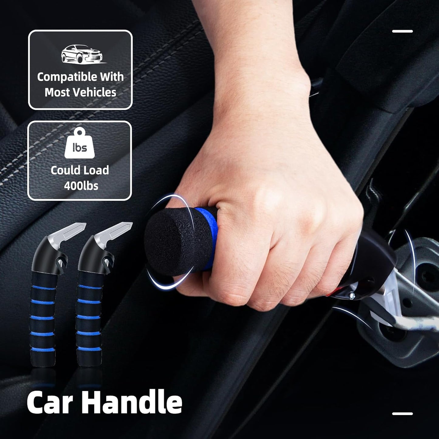 Car Door Handle for Elderly, Mobility Car Assist Transfer Support Handle and Adjustable Straps, Multifunction Automotive Grab Handles, Aids for Disabled and Elderly(Blue)