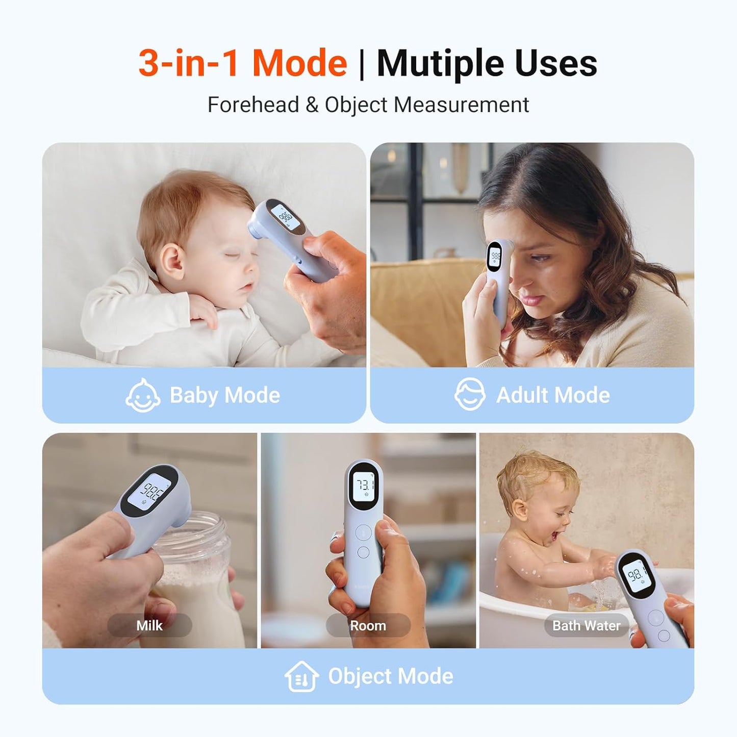 iHealth Infrared Digital Thermometer for Adults and Kids, Baby Thermometer with 3-in-1 Mode & 3-Color Prompt, Fever Alarm & Silent Mode, Forehead & Object Detection, 40 Memory Storages, PT9L, Blue