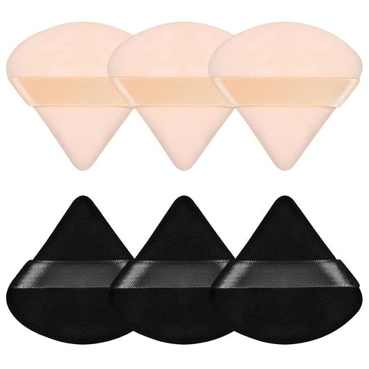 Pimoys 6 Pieces Powder Puff Face Triangle Makeup Sponge Soft Velour Puffs for Loose Powder Setting Powder Blender Foundation Sponge Beauty Makeup Tool, Stocking Stuffers Gift for Women