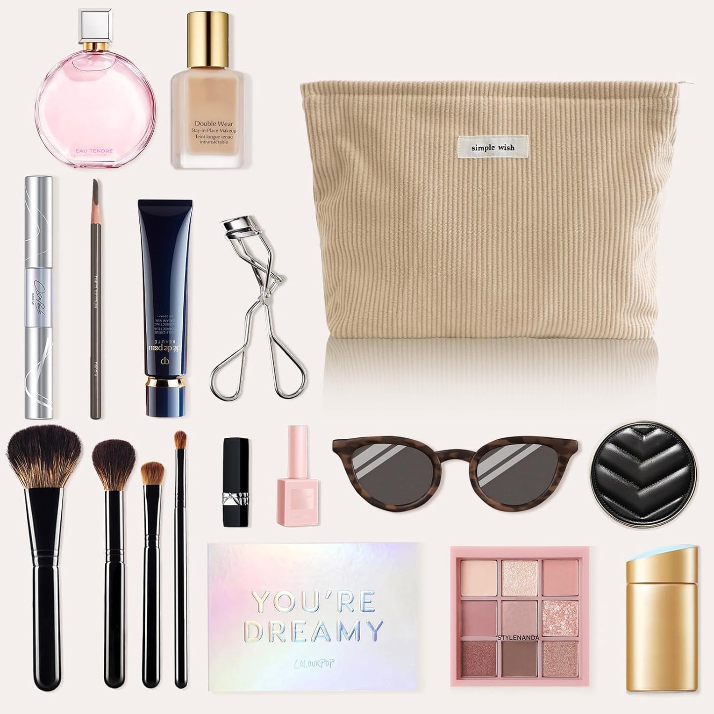 Wudygirl Makeup Bag Corduroy Cosmetic Bag for Women Large Capacity Makeup Pouch Travel Toiletry Bag Portable Make-up Organizer Zipper Handbag Pouch (Khaki)