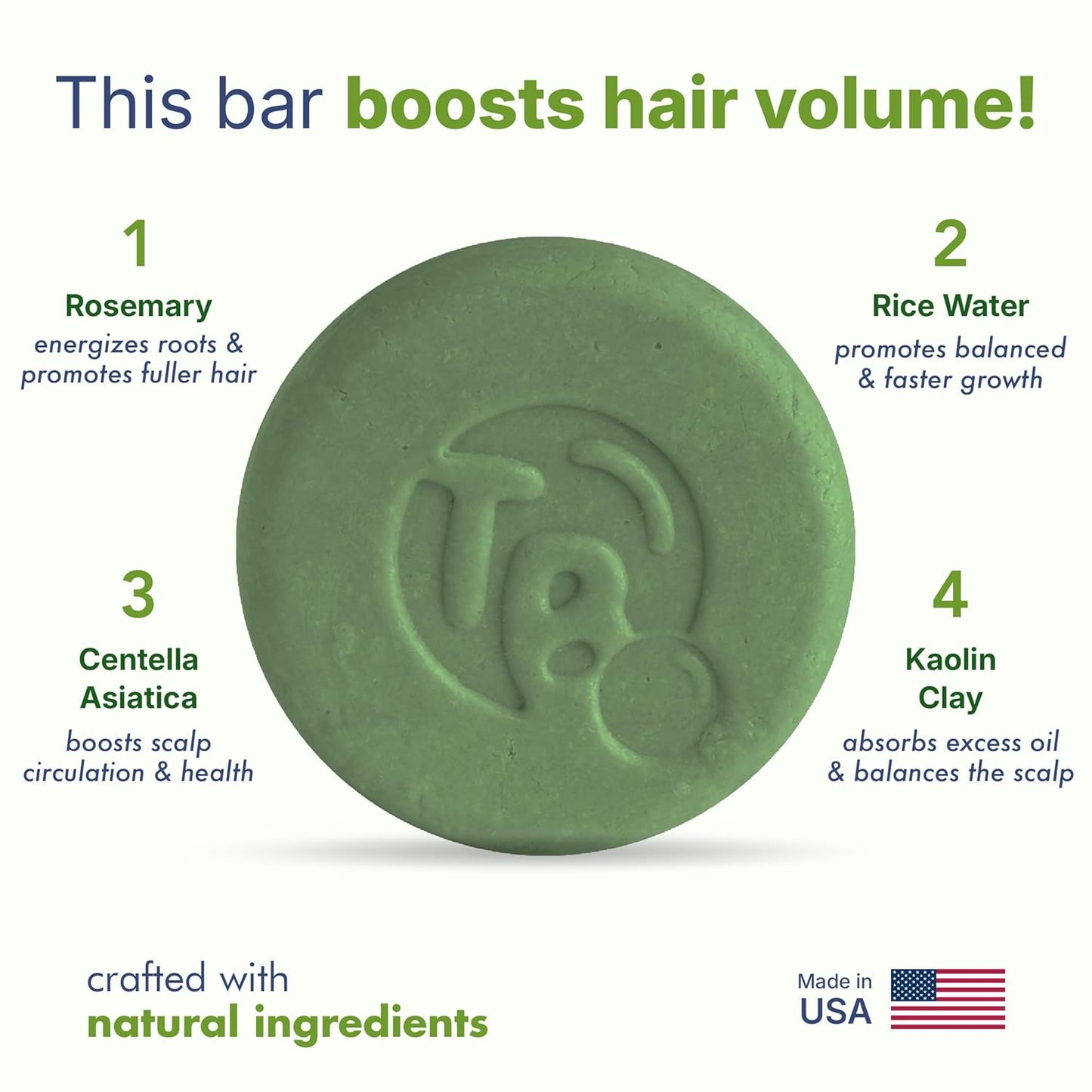 Tree Bottle Rosemary Shampoo Bar with Rice Water & Centella Asiatica Extract - For Volumizing & Fuller Hair - Shampoo for Women and Men - Free of Parabens & Sulfates - Made in USA - 4.5oz