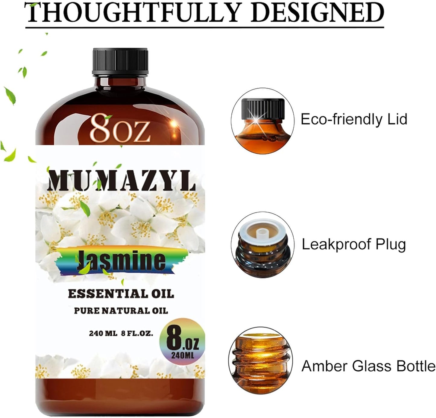Jasmine Essential Oil, Jasmine Oil 8 Fl Oz 240ML for Diffuser Humidifier Yoga Cleaning DIY Candle Soap Making Essential Oils