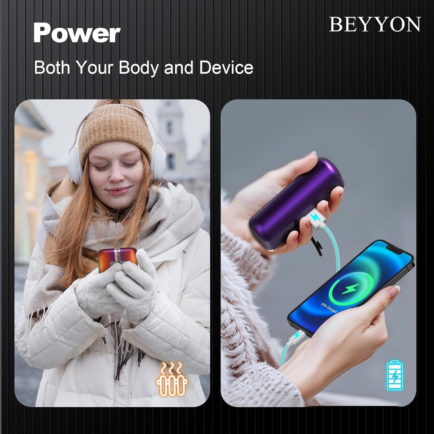 BEYYON Hand Warmers Rechargeable - Magnetic Electric Hand Warmer 2 Pack, 4 Levels Heat Up to 131℉ with LED Display, Portable Reusable Pocket Heater for Raynauds, Golf, Camping, Men, Women