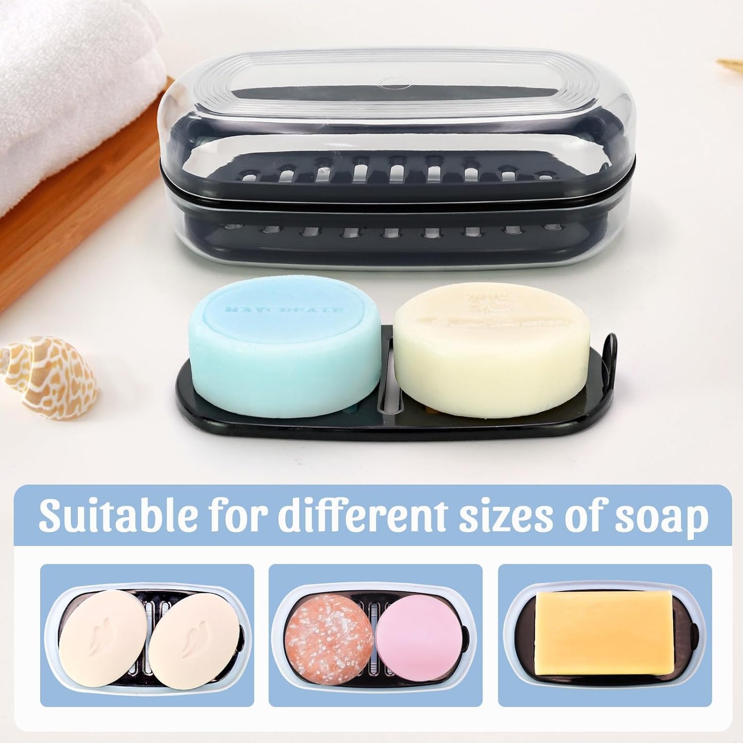 OZNER Clear Travel Soap Case Compatible with Kitsch - Leak-Proof Multi-Use Soap Holder with Draining Layer for Shampoo Bars, Gym, Travel & Camping(Transparent White,1 Pack)