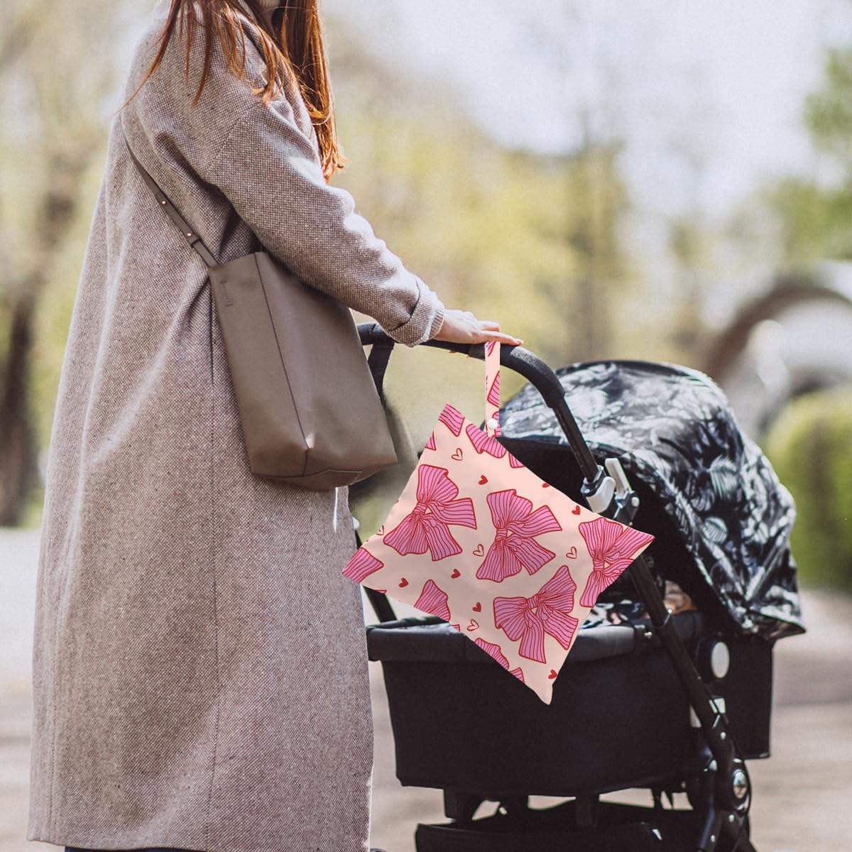 Pink Bow Wet Bags 12x10 Inch, Heart Waterproof Reusable Wet Dry Bags, Bow Tie Washable Travel Laundry Bag for Swimsuit Pool Beach Diapers Dirty Yoga Gym Clothes, Pink Gifts for Women Friend Travelers