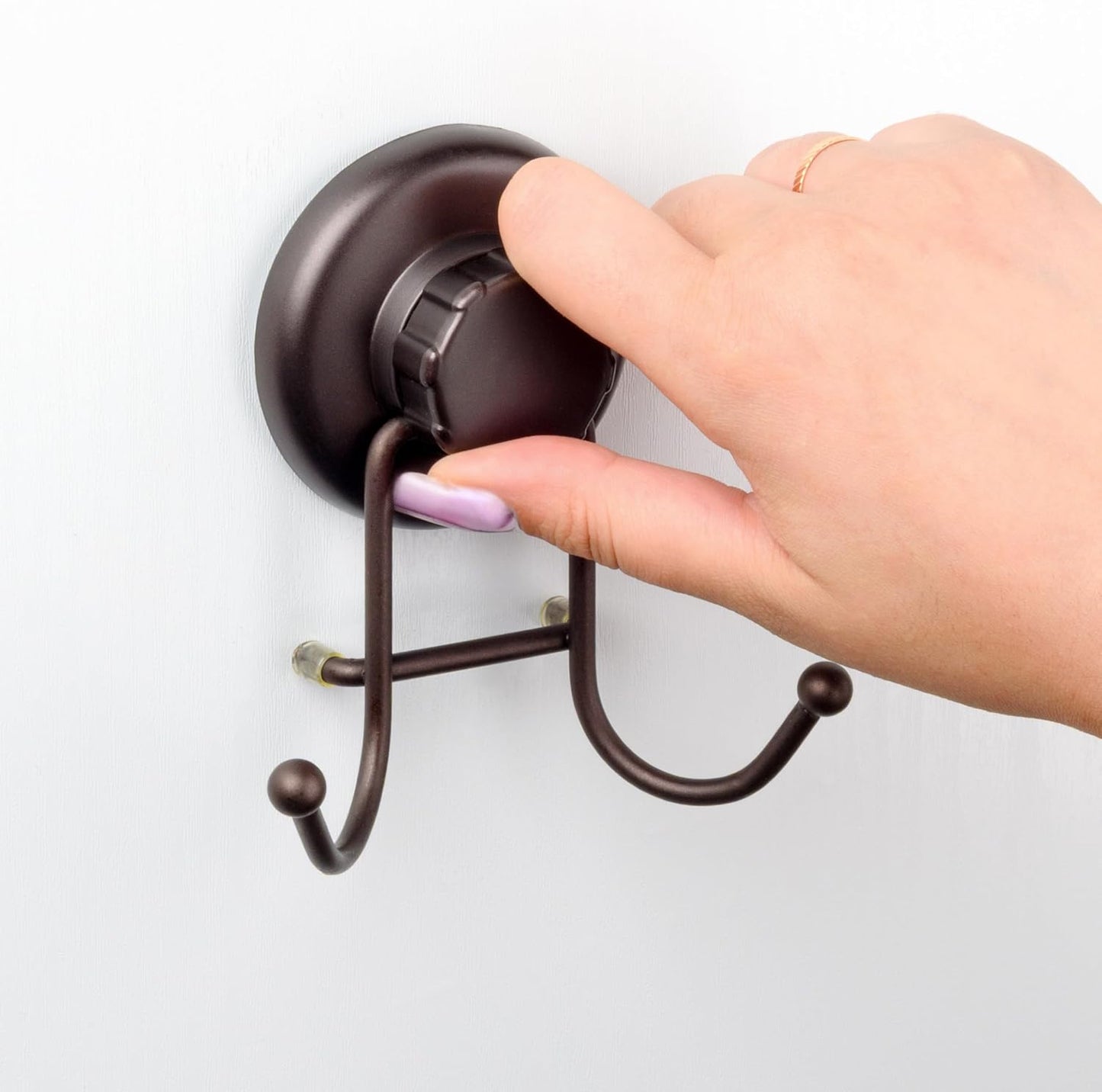 Powerful Vacuum Suction Cup Hooks Heavy Duty Organizer for Towel, Bathrobe and Loofah - Shower Hooks for Bathroom & Kitchen - Adhesive 3M Stick Discs, Bronze (2 Pack)