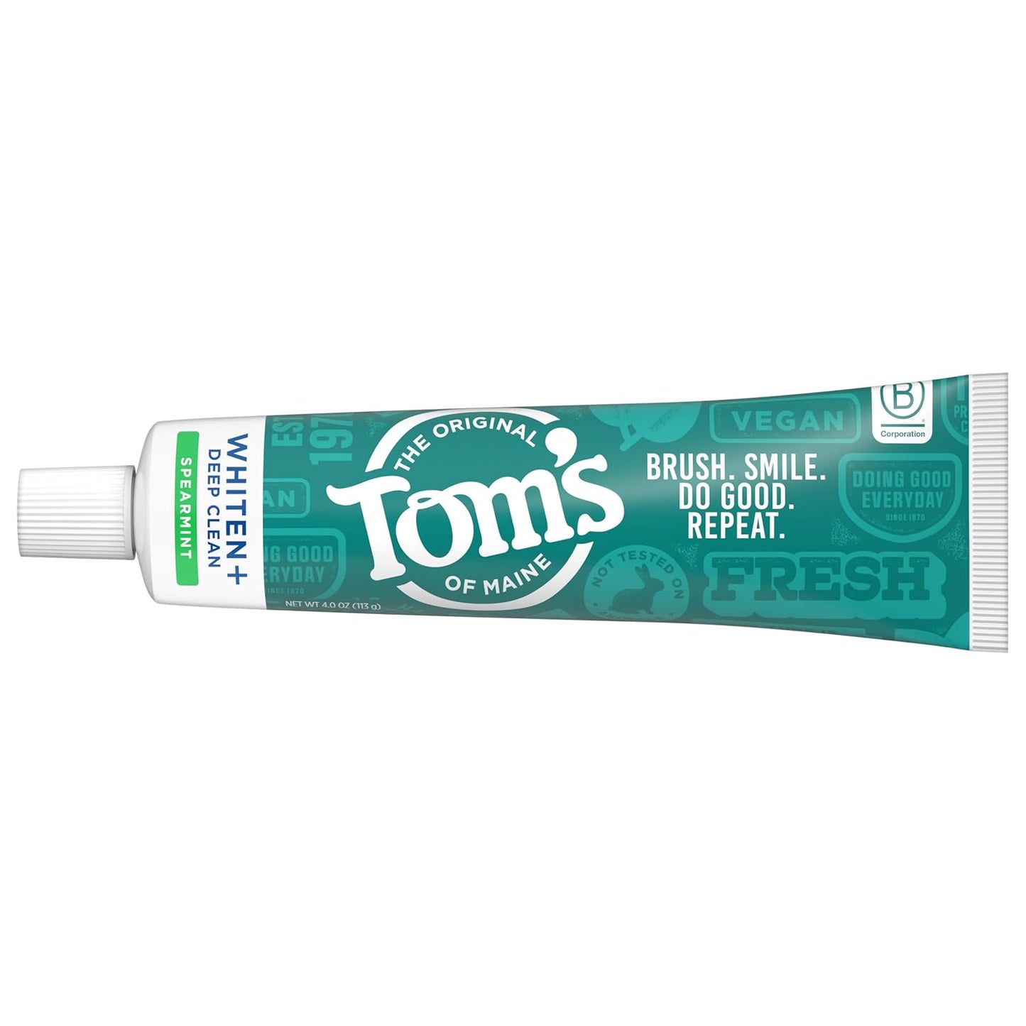 Tom's of Maine Whiten Plus Deep Clean Whitening Toothpaste, Natural Whitening Toothpaste with Plant-Based Cleansers, Enamel Safe Formula, Whitens Without Causing Sensitivity, Spearmint, 4.0 Oz