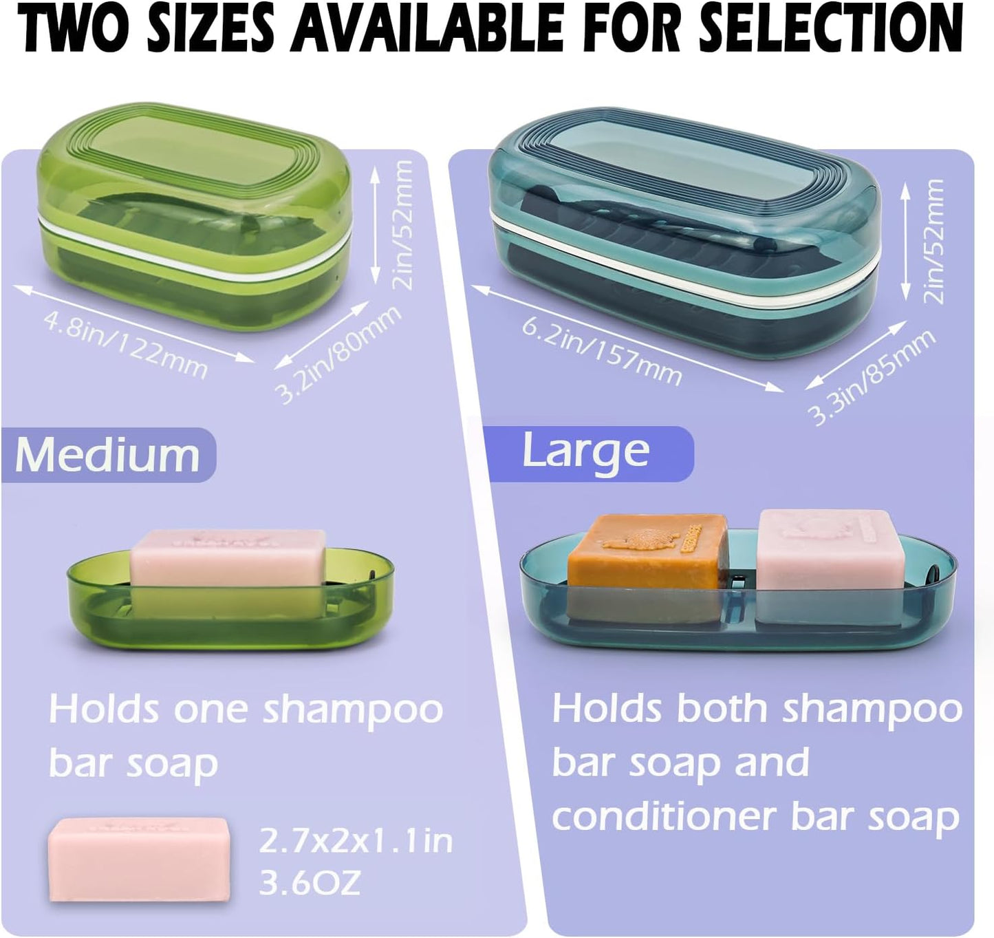 Shampoo & Conditioner Bar Holder, Large Plastic Travel Soap Case, Portable Bar Soap Dish with Lid, Clear Soap Bar Box (Max, Blue)