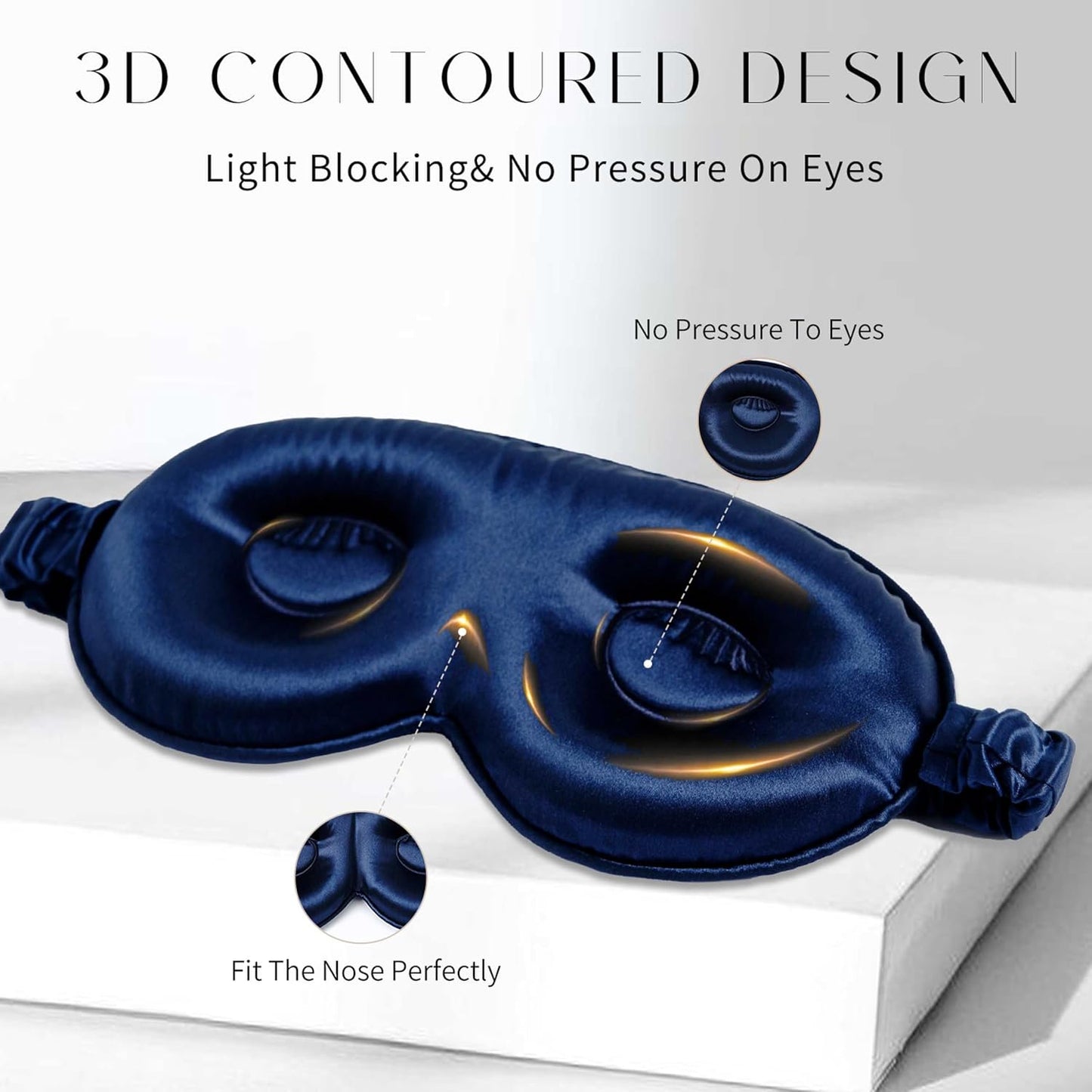 100% 22 Momme Mulberry Silk Sleep Mask, Eye Cover for Sleeping, Blackout 3D Sleep Masks for Lash Extensions with Adjustable Strap for Men and Women (Navy Blue)