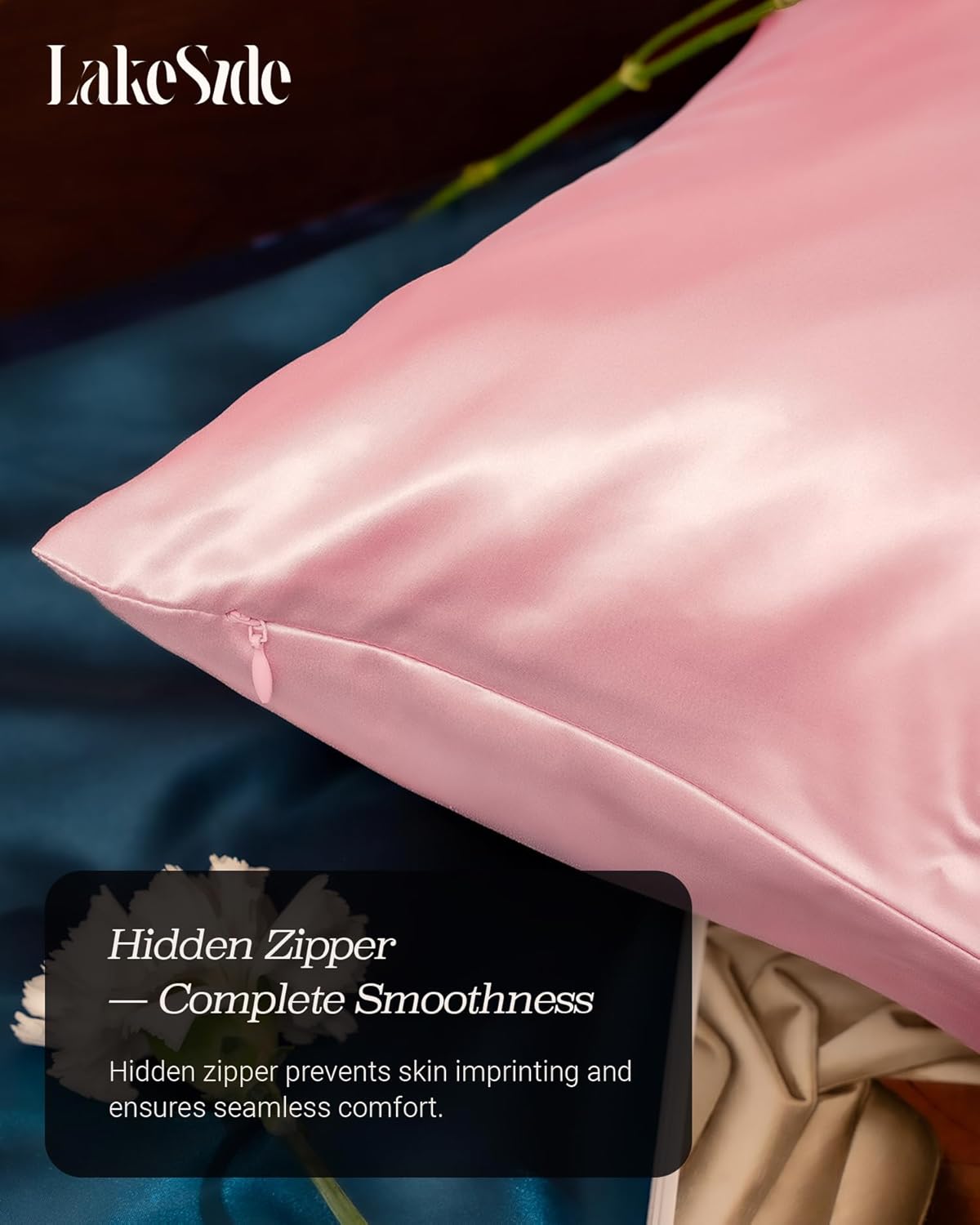 Oriental Lakeside® 100% Pure 22 Momme Mulberry Silk Pillowcase with Hidden Zipper - Nighttime Skincare & Hair Care Hydrating Pillow Cover