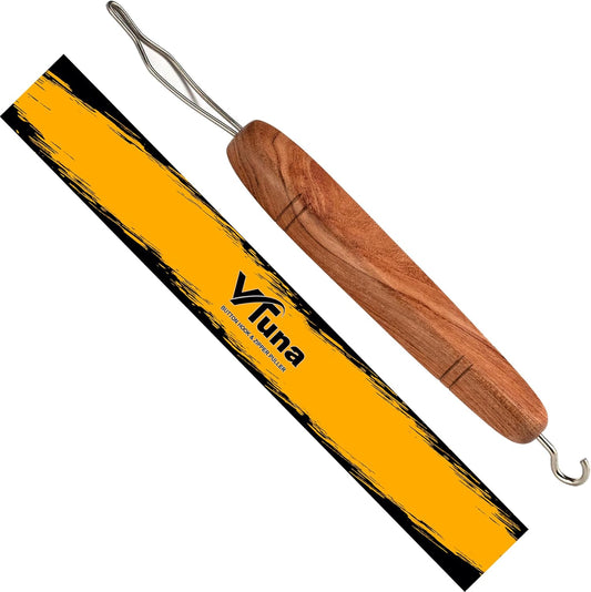 Button Hook & Zipper Pull Helper with Wooden Handle – Comfortable Grip Button Assist Tool for Easy Dressing, Seniors, and Daily Use