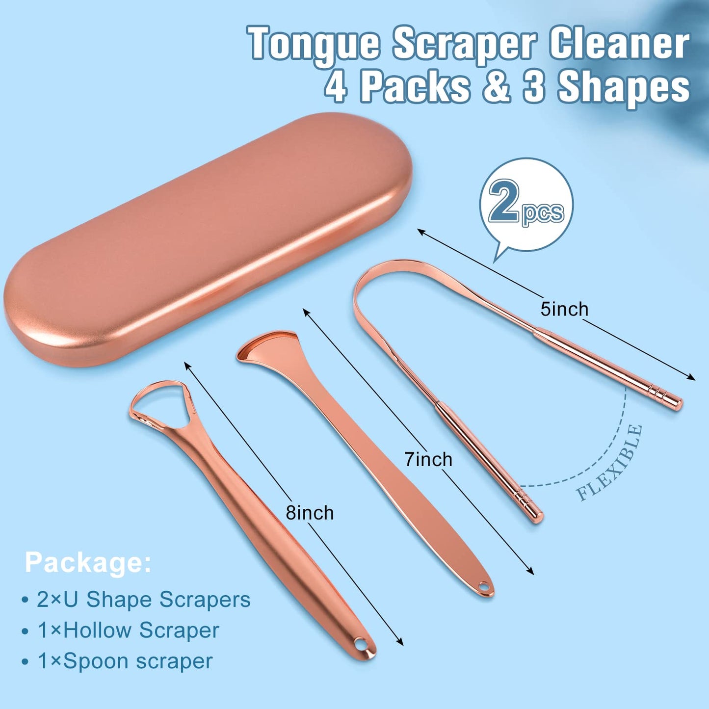 MORGLES Copper Tongue Scraper, 4Pcs Tongue Scraper with Case Medical Grade for Adults