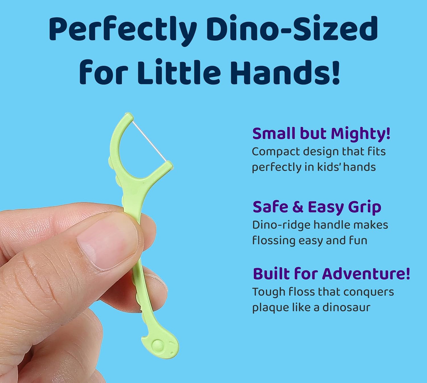 Sea Turtle Kids Dino Floss Picks - Corn Starch Handle - Thin Thread Tooth Dental Flossers - Unflavored (50)