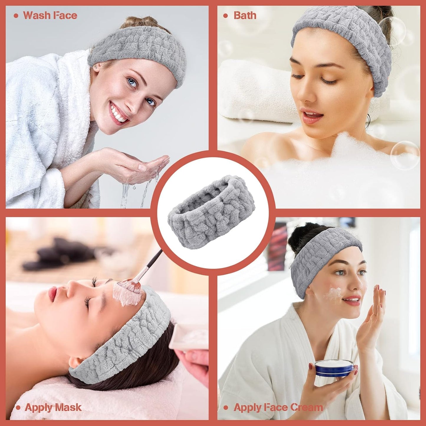 Chuangdi 3 Pieces Spa Headband for Women Facial Makeup Headband Soft Terry Cloth Hairband for Washing Face Mask Spa Shower Gifts(Gray)