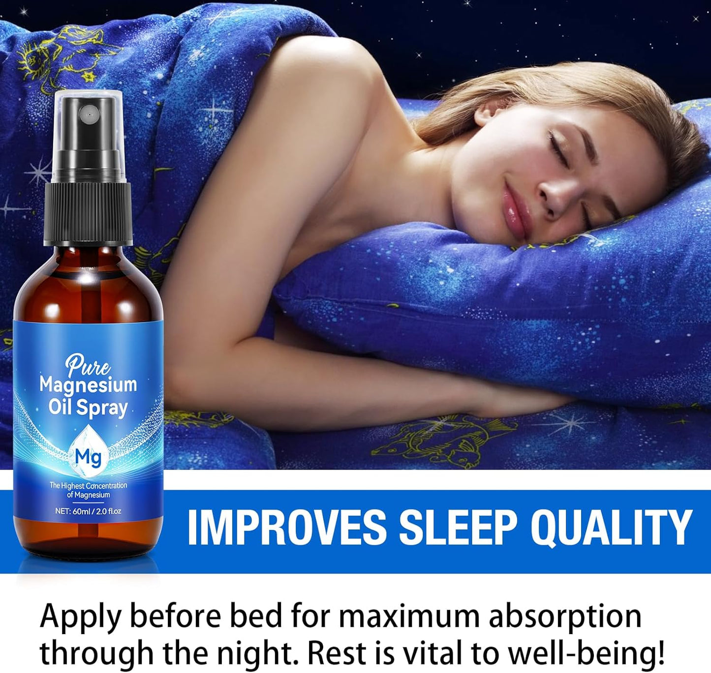 Pure Magnesium Oil Spray 2Fl Oz, 2Pack Natural Magnesium Oil Spray for Feet, Body, Skin, Topical Mg Oils Products