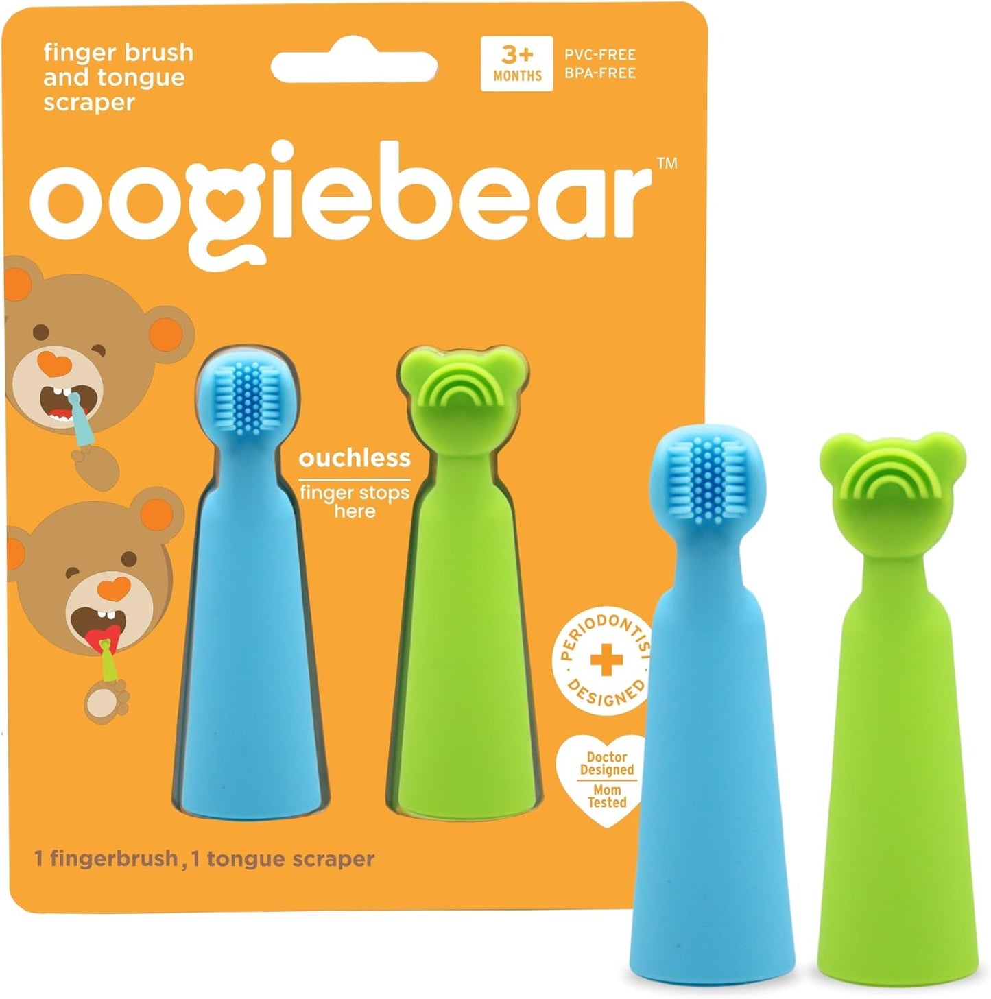 oogiebear Baby Finger Brush & Tongue Scraper - Gentle Oral Care, Soft Silicone, BPA-Free, for Infants & Toddlers