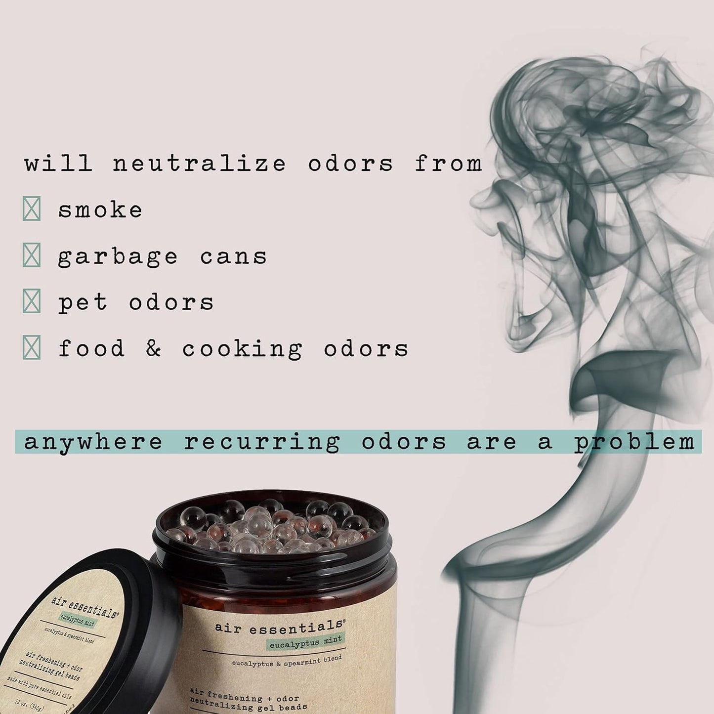 Air Essentials Air Freshener & Odor Neutralizer Gel Beads - 12 oz, Pack of 2 - Odor Eliminator - Made with Pure Essential Oils - Eucalyptus Mint Scent